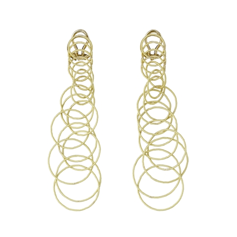 Vertical 18K Yellow Gold Hawaii Waikiki Earrings with Tiny Circles