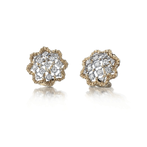 Vertical 18K Yellow and White Gold Rombi Earrings with Diamonds