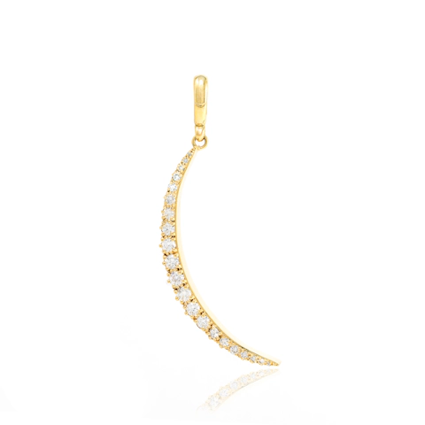 Vertical 18K Yellow Gold Small Crescent Diamond Pendant