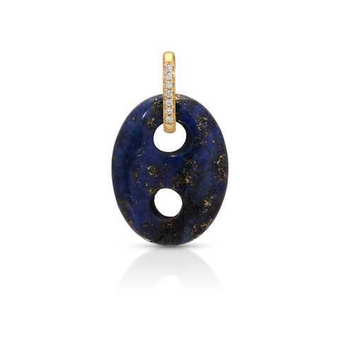 Vertical 18K Yellow Gold Mariner Lapis Lazuli and Diamond Pendant