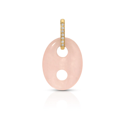 Vertical 18K Yellow Gold Mariner Rose Quartz and Diamond Pendant