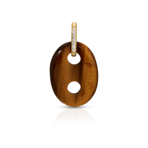 Vertical 18K Yellow Gold Mariner Tigers Eye and Diamond Pendant