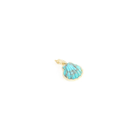 Vertical 18K Yellow Gold Carved Turquoise and Diamond Mini Shell Pendant