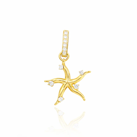 Vertical 18K Yellow Gold Diamond Mini Starfish Pendant