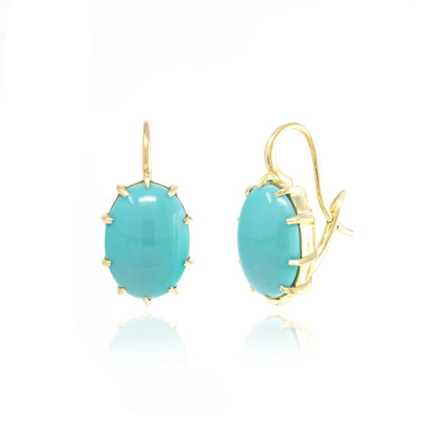 Vertical 18K Yellow Gold Victorian Turquoise Drop Earrings