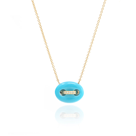 Vertical 18K Yellow Gold Mini Mariner Turquoise Pendant Necklace