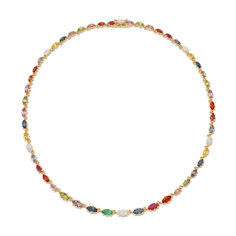 Vertical 18K Yellow Gold Victorian Sapphire Riviera Necklace