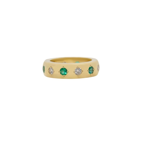 Vertical 18K Yellow Gold Gypsy Emerald and Diamond Ring