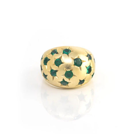 Vertical 18K Yellow Gold Stardust Emerald Dome Ring