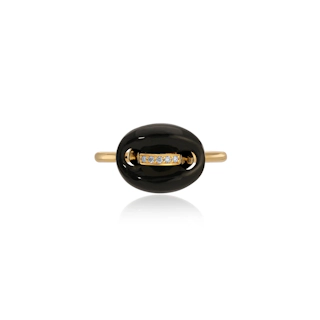 Vertical 18K Yellow Gold Mini Mariner Onyx and Diamond Ring