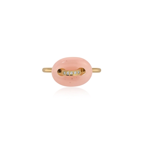 Vertical 18K Yellow Gold Mini Mariner Rose Quartz and Diamond Ring