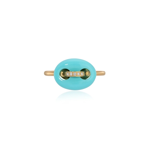 Vertical 18K Yellow Gold Mini Mariner Turquoise and Diamond Ring