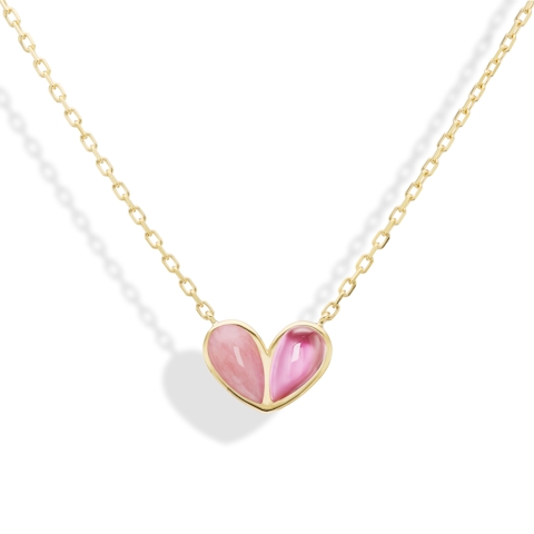 Vertical 18K Yellow Gold Sweetheart Pink Opal & Pink Sapphire Necklace