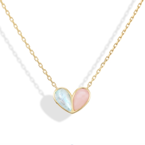 Vertical 18K Yellow Gold Sweetheart Moonstone & Pink Opal Jumbo Necklace
