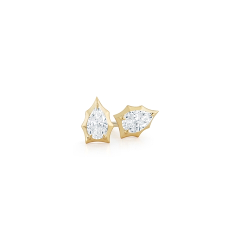Vertical 18K Yellow Gold Envoy Pear Diamond Stud Earrings