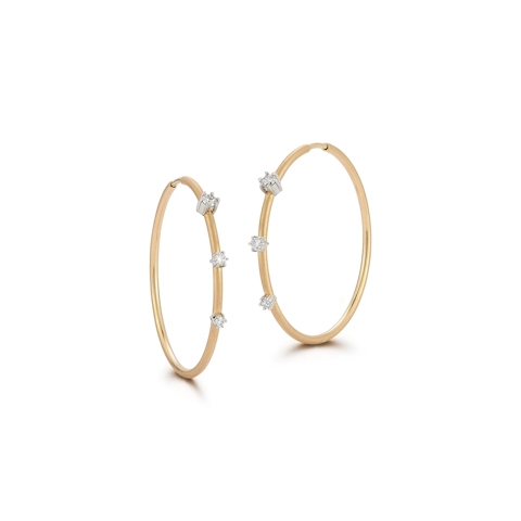 Vertical 18K Yellow Gold & Platinum Small Plié Diamond Hoop Earrings