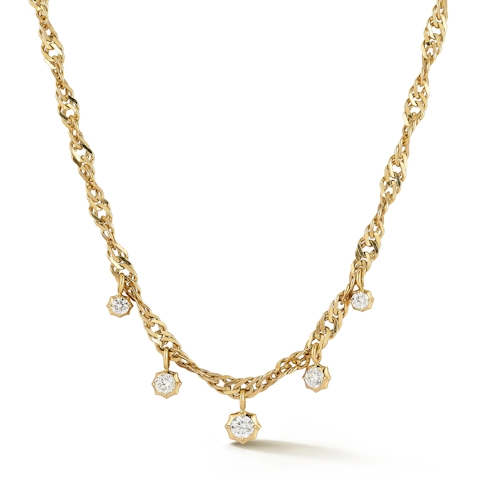 Vertical 18K Yellow Gold Charlie Hanging Diamond Station Necklace