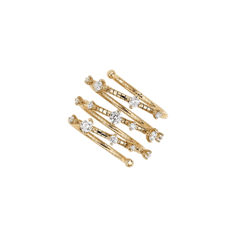 Vertical 18K Yellow Gold/Titanium Diamond Three Row Spiral Ring