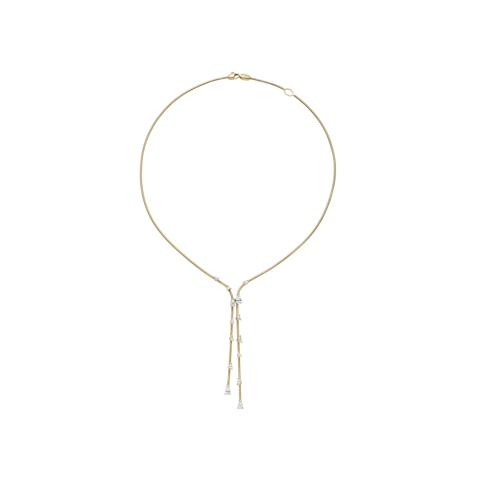 Vertical 18K Yellow Gold Pear Diamond Lariat Necklace