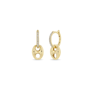 Vertical Dangling Mariner Link Pave Huggie Hoops