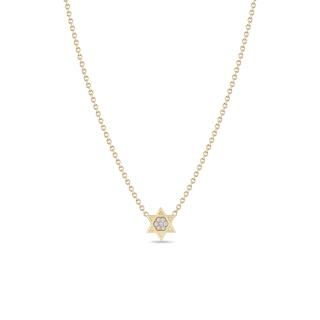 Vertical Midi Bitty Pave Diamond Star of David Necklace