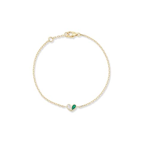 Vertical 18K Yellow Gold Mini Sweetheart Diamond & Emerald Bracelet