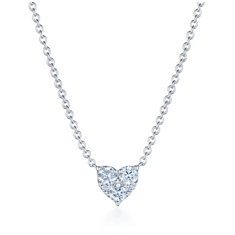 Vertical 18K White Gold Sunburst Diamond Heart Pendant Necklace