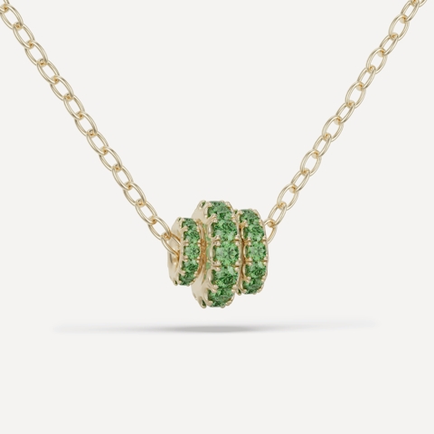Vertical 18K Yellow Gold Vesta Emerald Annulet Necklace