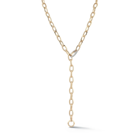 Vertical 18K Rose Gold Garnett Small Oval Link with Diamond Link Necklace 20"