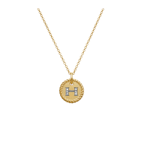 Vertical Initial Charm Necklace 18K Yellow Gold with Diamond H