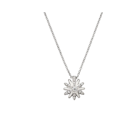 Vertical Petite Starburst Pendant Necklace Sterling Silver with Diamonds, 10.5mm