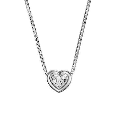 Vertical Puffy Heart Pendant Necklace Sterling Silver with Diamonds, 7.8mm