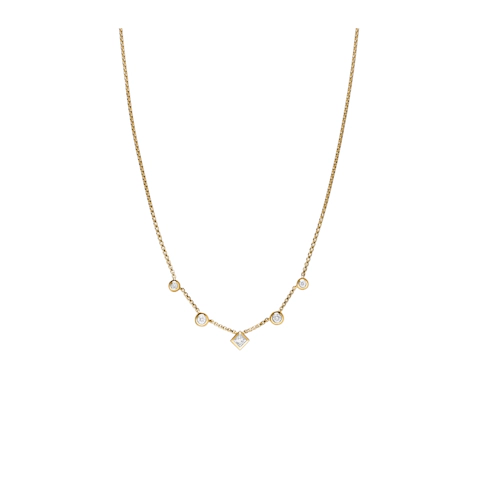 Vertical Petite Modern Renaissance® Station Chain Necklace 18K Yellow Gold with Diamonds, 3.4mm