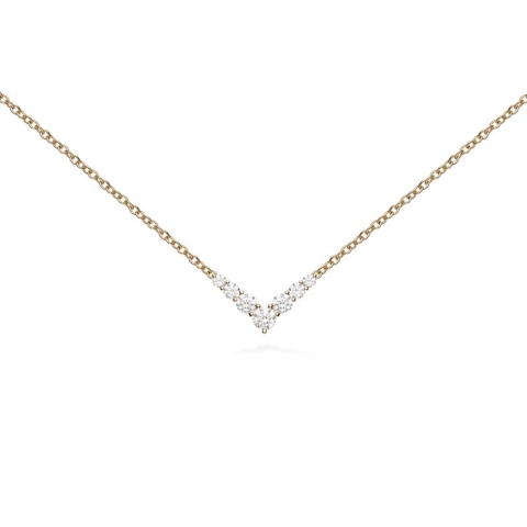 Vertical 18K Yellow Gold Mini V Aria Diamond Necklace