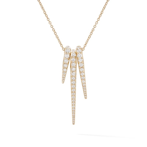Vertical 18K Yellow Gold Lola Needle Diamond Three-Pendant Necklace