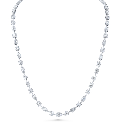 Vertical Platinum Mixed-Shape Diamond Necklace