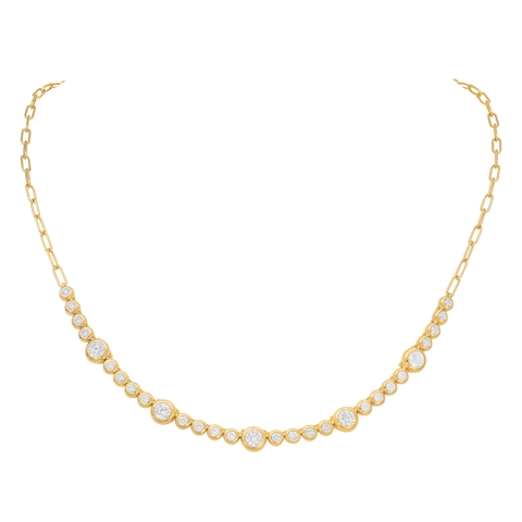Vertical 18K Yellow Gold Moonlight Bezel Set Diamond Necklace