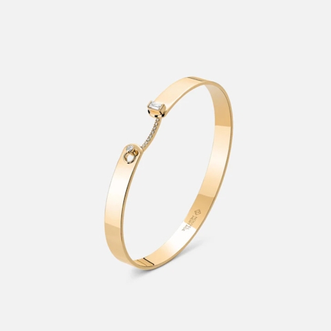 Vertical 18K Yellow Gold Mood Dinner Date Diamond Bangle