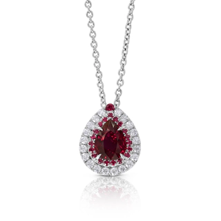 Vertical Ruby and Diamond Duet Pendant Necklace