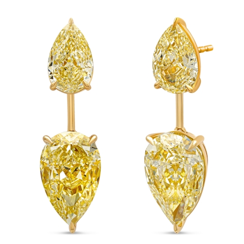Vertical 18K Yellow Gold Fancy Yellow and Fancy Light Yellow Diamond Drop Earrings