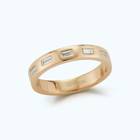 Vertical 18K Yellow Gold and Baguette Diamond Ottoline Ring