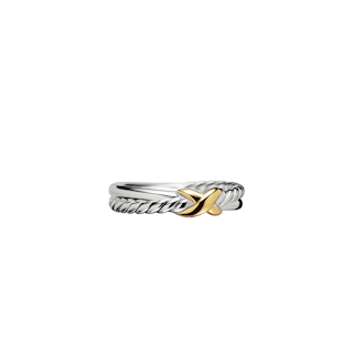 Vertical Petite X Ring Sterling Silver with 18K Yellow Gold, 4mm