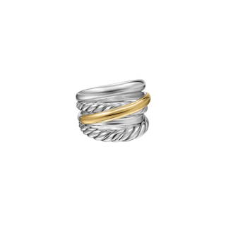 Vertical Crossover Five Row Ring in Sterling Silver with 14K Yellow Gold, 17.5mm