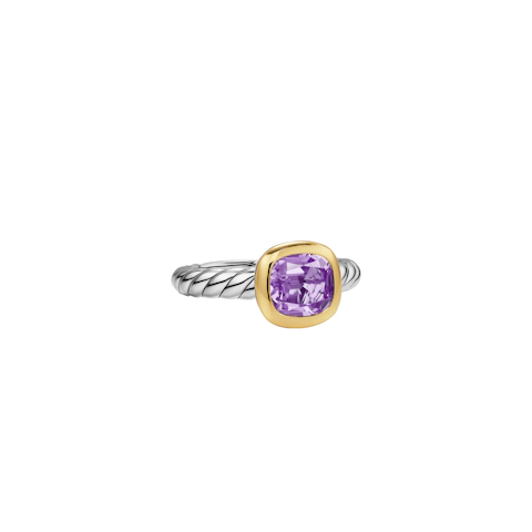 Vertical DY Mercer® Color Stone Ring Sterling Silver with 18K Yellow Gold and Amethyst, 7mm