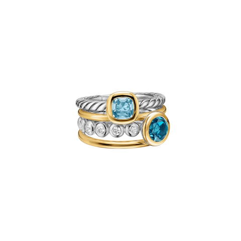 Vertical DY Mercer® Color Stone Multi Row Ring Sterling Silver with 18K Yellow Gold, Blue Topaz and Diamonds, 10mm