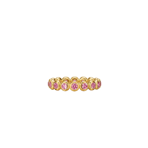 Vertical Bezel Set Band Ring 18K Yellow Gold with Pink Tourmalines, 4mm
