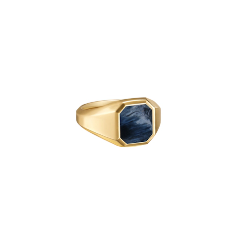 Vertical Streamline® Signet Ring 18K Yellow Gold with Pietersite, 14mm