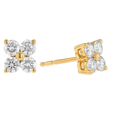 Vertical 14k Yellow Gold Diamond Cluster Stud Earrings