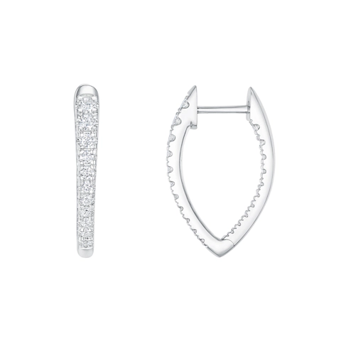 Vertical 18K White Gold Diamond Hoop Earrings