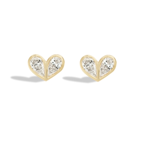 Vertical 18K Yellow Gold Sweetheart Diamond Studs